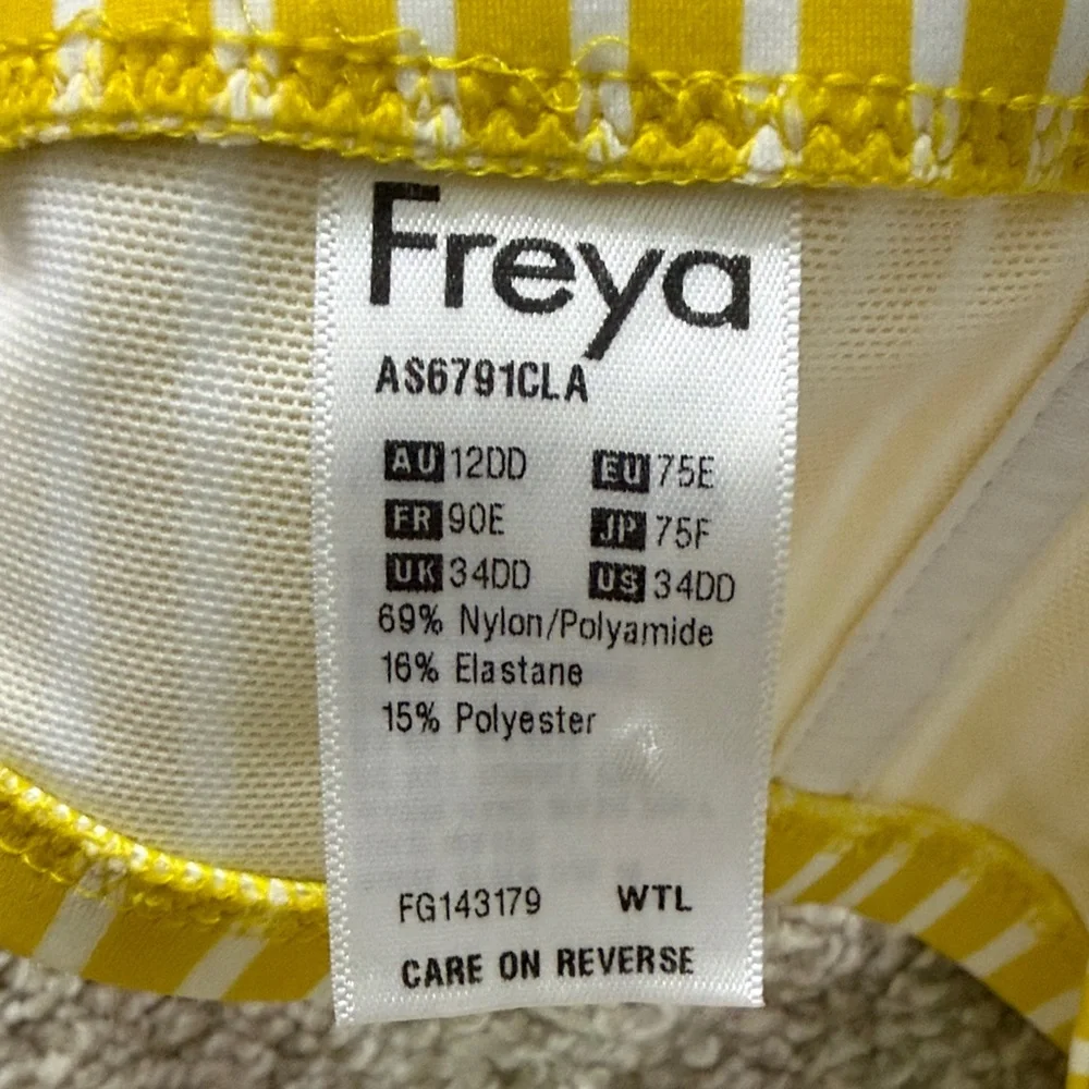 FREYA Women 34DD California Beach Hut Padded Bandeau Bikini Yellow Stripped Top - Picture 7 of 14